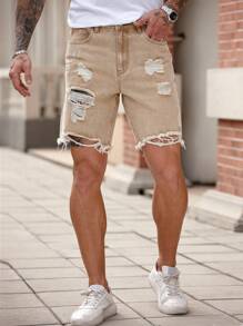 Manfinity LEGND Short en denim kaki coupe slim et droite pour homme