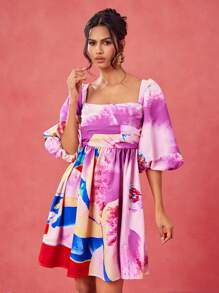 EBIB Designer Boho Bohemian Spring Summer Resort Floral Print Puff Sleeve Knit Mini Dress Elegant Dress Wedding Season Vacation Sundress, Festival, Concert Outfit, Spring Break, Ibiza Fits Resort Outfits Women Spring Dresses For Woman Resort Wear 2025 Women's Spring Dresses New Arrivals Women Dress, Rave, Prom Dress Resort Dresses For Women Spring Dresses For Women Spring Dresses Women Spring Dresses Women Summer Set Resort Wear For Women - Multicolor - View 1