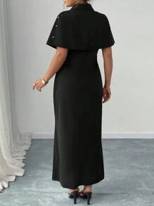 Celure Große Größen 2-teiliges Set: Jacke mit Stickerei-Verzierung in Unifarbe & Enges langes Kleid