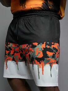 Manfinity VCAY Plus Size Men's Loose Camouflage Streetwear Fashion Knit Shorts - Multicolor - View 1