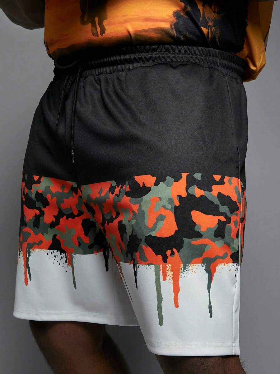 Manfinity VCAY Plus Size Men's Loose Camouflage Streetwear Fashion Knit Shorts - Multicolor - View 1