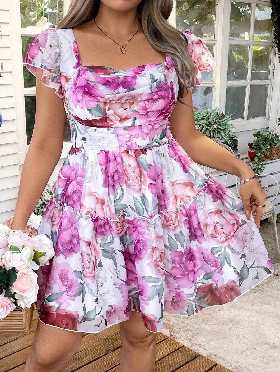 SHEIN Clasi 大码波西米亚风 A 字型收腰浪漫假日连衣裙，适合夏季 - 彩色 - 查看 1