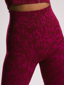 Musera Sport Ribbed High Waist Animal Print Seamless Leggings, Padel, Tennis, Pickleball Gym Fitness - Burgundy - View 5