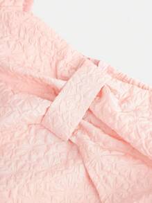 Girlism Teen Girl Retro Ruffled Hem Bowknot Decor Puff Sleeve A-Line Dress, Ruffle Waist Gathered, French Style, Pink, Suitable For Spring/Summer, Vacation, Party, Birthday, Holiday