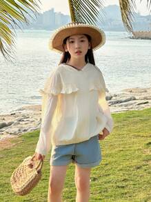 Dazy Kids 少女秋季外套，返校季度假装 - 白色 - 查看 4