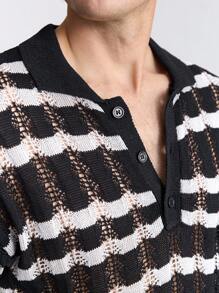 Ontre Men's Front Button Short Sleeve Striped Casual Knit Top - Multicolor - View 4