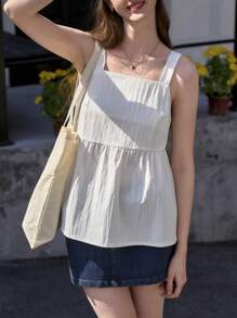 Jouncy Women's Summer Spaghetti Strap Cropped Tank Top, Fresh & Stylish Korean Style - White - View 3