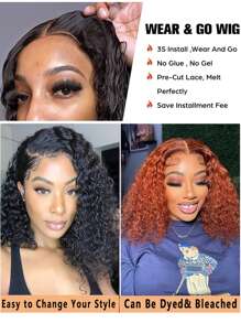 Wear And Go Bob Wigs Human Hair Deep Wave 4x4 Lace Closure Glueless Wigs Pre Plucked Pre Cut Ready To Wear 150% Density Curly Bob Wigs For Women Beginner Friendly - Natural Black - View 11