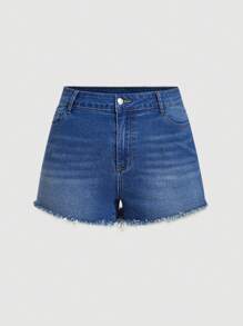 SHEIN MOD Plus Size Blue Denim Shorts High Elastic Denim Tight Shorts Sweet Bow On Back Pocket Spring And Summer Shorts Sweet