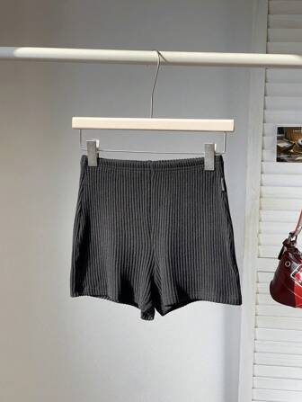 Comfortcana 女士纯色弹性腰部休闲罗纹超短紧身裤