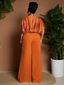 Maweii Jumpsuit Longgar Berlipit Kerah Tegak Ukuran Besar, Pakaian Kasual Sehari-hari - Jeruk - View 6