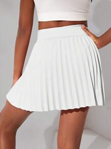 SHEIN Tween Girl Knit Solid Color With Leggings Pleated Skirt Sports Outfit