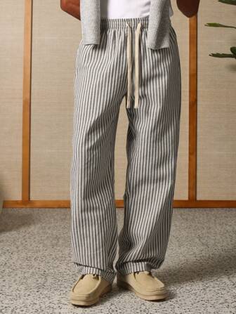 SUMWON Gestreifte Skater-Fit Schlupfhose, lässige Loungewear, elastischer Bund, bequem für den täglichen Gebrauch, lockere Hose für alle Jahreszeiten, vielseitiger Stil zum Arbeiten von Zuhause aus