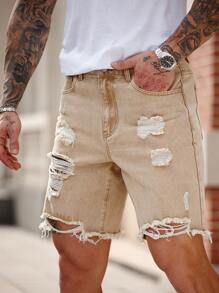 Manfinity LEGND Short en denim kaki coupe slim et droite pour homme