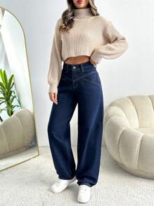 RueChic Women Front Button Pocket Simple Denim Jeans, Casual Everyday Wear
