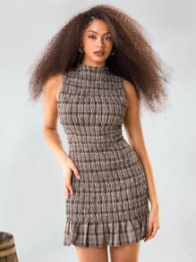 Athîral 女式无袖修身迷你连衣裙，休闲时尚，适合日常穿着 - 棕色 - 查看 3