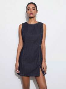 Maija 女士牛仔无袖紧身迷你连衣裙，蓝色，休闲