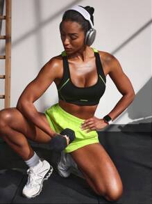 Powerista Damen einfarbiger Patchwork minimalistischer anliegender Sporttop - Minzgrün - Übersicht 4