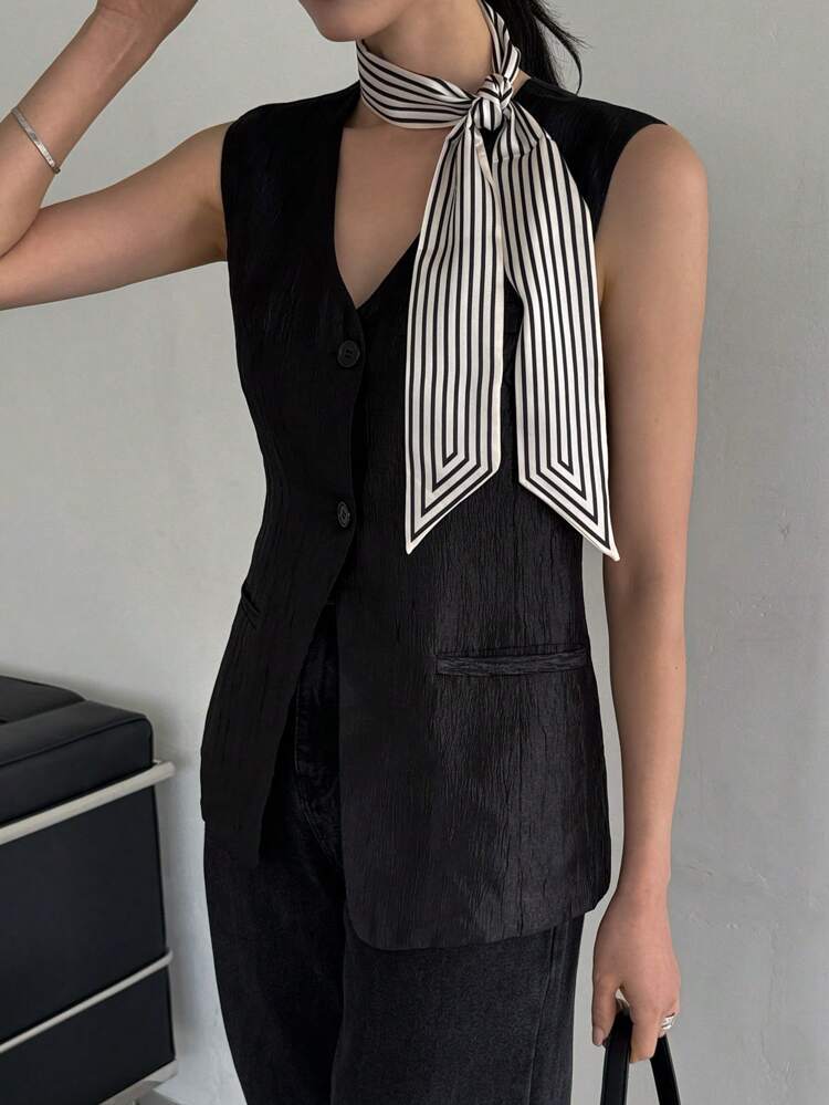 Women's Slit Waist Fitted Blazer Vest Business Attire