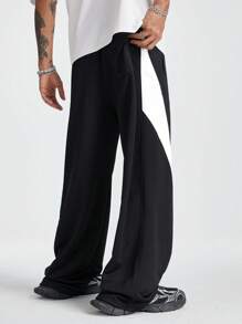 Manfinity NXTstreet Pantalón de chándal holgado de punto con bloques de color para hombres - Negro - Ver 2