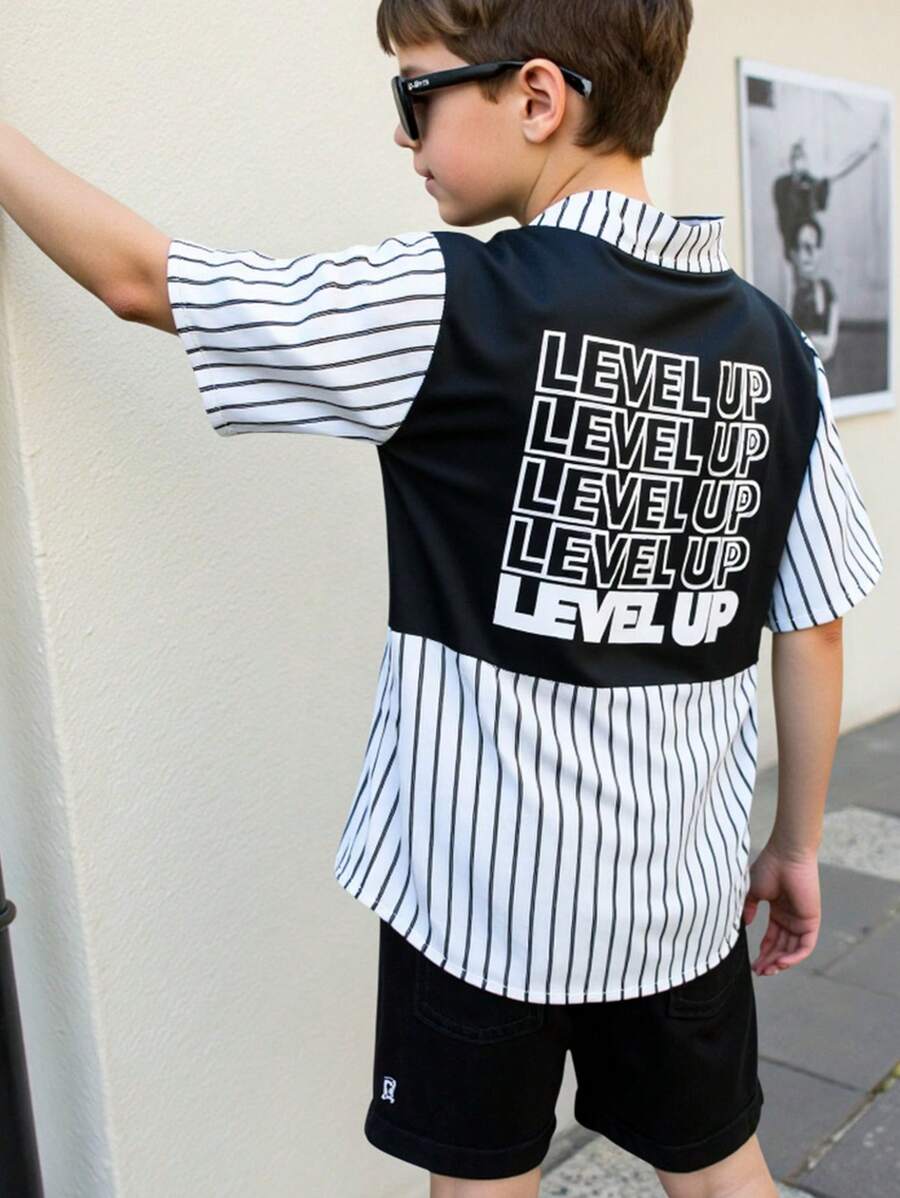 Boys' Casual Gradient Printed Patchwork Shirt - Black - View 1