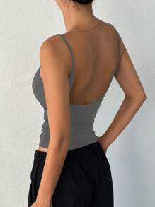 DAZY Women's Casual Versatile Slim Fit Backless Camisole Tank Tops,Back To School Clothes - Grey - View 5