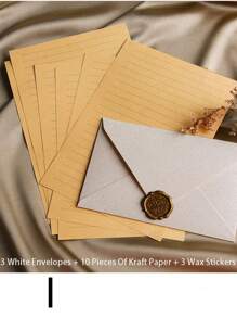 SHEIN 10 件装窗口信封和信件套装、DIY 工艺礼品包装袋、婚礼派对邀请卡封面、卡片、明信片、邀请函、蜡封信封、文具