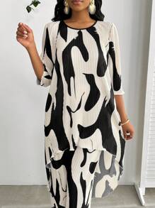 SHEIN Lady Spring Summer Casual Vacation Holiday Everyday Elegant Black And White Pattern Pleated Fabrics Vacation Outfits Woman Women Two-Piece Outfits Women Two Piece Set