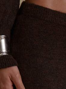 MUSERA 蓬松针织中腰修身长款毛衣裙，优雅春季性感可爱波西米亚风海滩度假时尚 - 棕色 - 查看 6