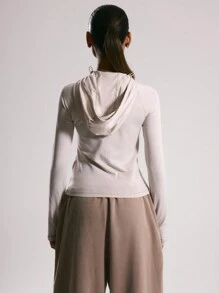 Musera Sport Zip Up Hooded Jacket Workout Running Hiker Women Slim Daily Gym Fitness - Beige - View 5