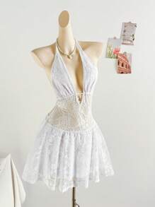 Soleia Bohemian  ,Boho, Romantic Floral ,Vacation, Floral  4th Of July Clothes  Rave Outfits White Graduation Dress Party Dress Graduation Outfit 4th Of July Dress  Butter Yellow 4th Of July Festival Concert Vacation Dress Elegant Getup White Knit Elastic Mesh Lace Hollow Out Tie Closure Mini Dress For Ladies,Sun Dress