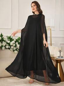 Modelyn 2pcs Women's Minimalist Crystal Embellished Jacket & Dress Set - Black - View 4