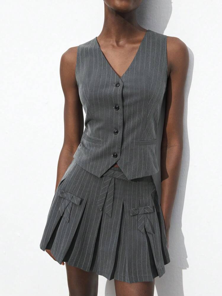 SHEIN Maija 2025 Summer New Gray Striped Office Commuter, Music Festival, Beach Vacation, Casual Everyday Romantic Urban Appropriate For Outing, Gathering, Wedding, Graduation Women Camisole Top