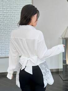 Modelyn 女士优雅蕾丝交叉吊带衬衫，韩版风格 - 白色 - 查看 2