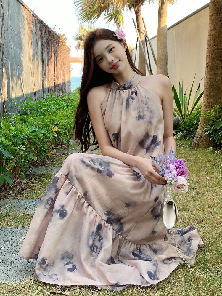 Women's Tie-Dye Halter Dress Vacation Outfits Women Easter Cruise Outfit For Women Boho