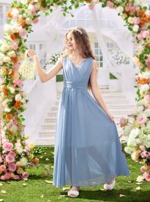 Vestido de fiesta elegante y largo estilo princesa para presentaciones de piano de niñas
