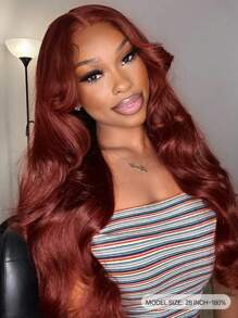 Wear&Go 无胶窗帘刘海红棕色波浪卷发雷米真人假发预拔漂白结预剪 6x5 透明蕾丝封口假发 180% 密度 - S33 - 查看 2