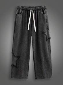 EASEVO Plus Size Men's Loose Streetwear Five-Pointed Star Acid-Washed Embroidery Long Casual Sweatpants - Multicolor - View 7