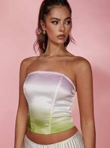 COSMINA Women Ombre Printed Bandeau Top, Pink And Green Contrast, Influencer Style - Multicolor - View 3