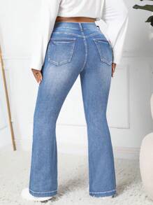 SHEIN PETITE CURVE Plus Size Women Blue Denim Flare Pants