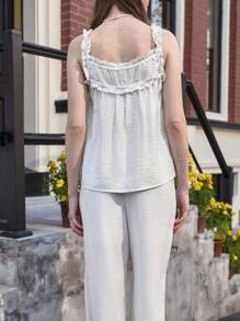 Jouncy 2pcs Women Solid Color Reinforced Abdominal Control Minimalist Top And Long Pants Casual Set - White - View 3