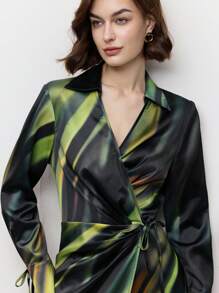 BizChic Green Gradient Stripe Print Long Sleeve Commuter Dress For Women, Spring And Summer