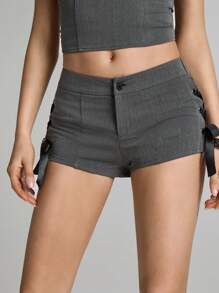 Easelle Pantalones cortos ultra de mujer con cintura de cordón tejido gris