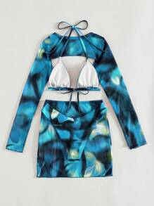 Slaydiva 女士印花简约修身比基尼上衣和下装泳装套装，适合夏季海滩度假 - 彩色 - 查看 6