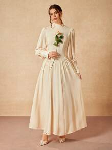 Oxana Vestido largo de manga larga elegante y blanco de diseñador, atuendos para festivales, atuendos para conciertos, vestidos de boda y de graduación - Blanco - Ver 4