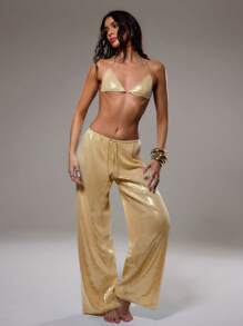 MUSERA 亮片低腰裤，适合度假、夏季假期、夜店、伊比沙岛、锐舞节派对等场合。 - 杏色 - 查看 3