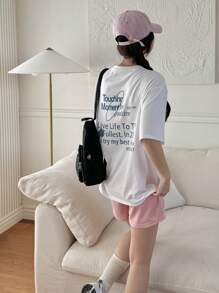 DAZY Women & Teen Girls Casual Round Neck Printed Short Sleeve T-Shirt Graphic Tee Oversized T-Shirt