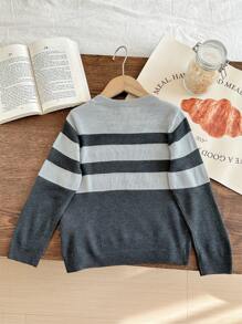 SHEIN 男童波尔卡圆点条纹宽松针织毛衣，绿色，秋冬 - 彩色 - 查看 2