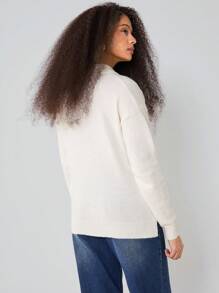 Athîral Suéter minimalista de cuello en V de unicolor y manga larga para mujer, casual para uso diario