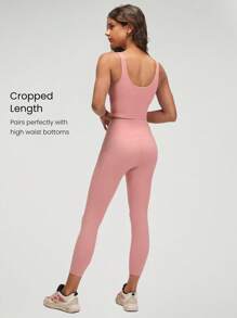 GLOWMODE FeatherFit™ U Back Cropped Active Tank Top Low Impact Yoga Daily - Baby Pink - View 5